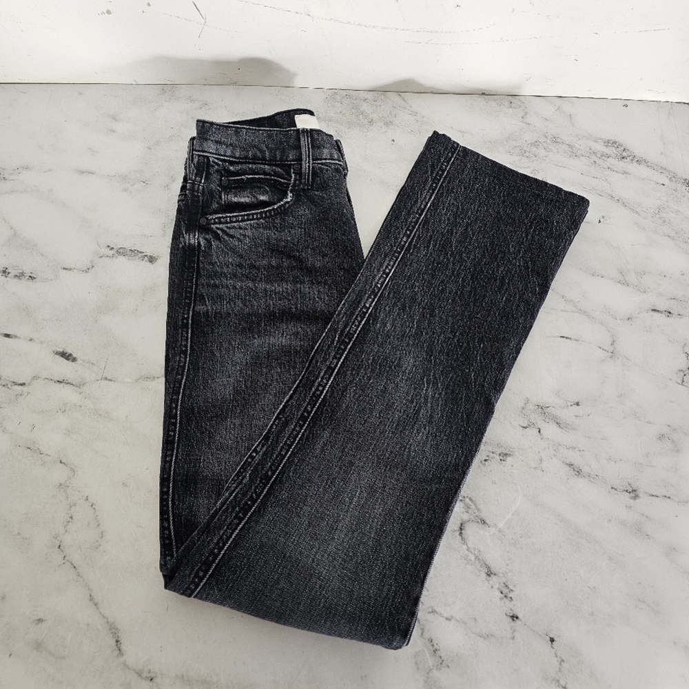 MOTHER Superior High Waisted Smokin' Double Heel Straight Leg Black Jeans 25 - Picture 4 of 11